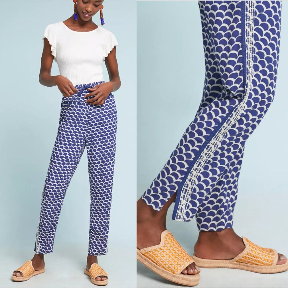 ANTHROPOLOGIE Beaded Scales Print Casual Drawstring Jogger Pant, L NWT